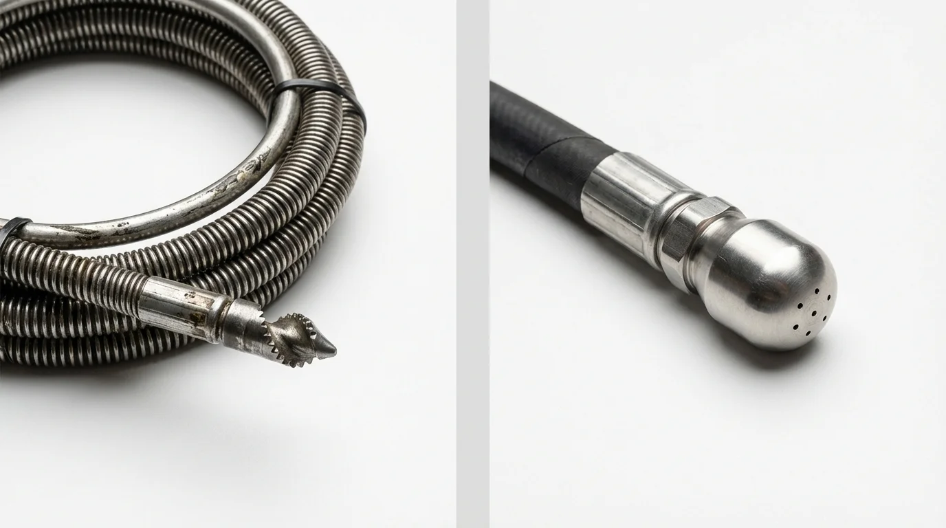 Drain snake cable and hydro jetting nozzle used for drain cleaning in Osceola, AR